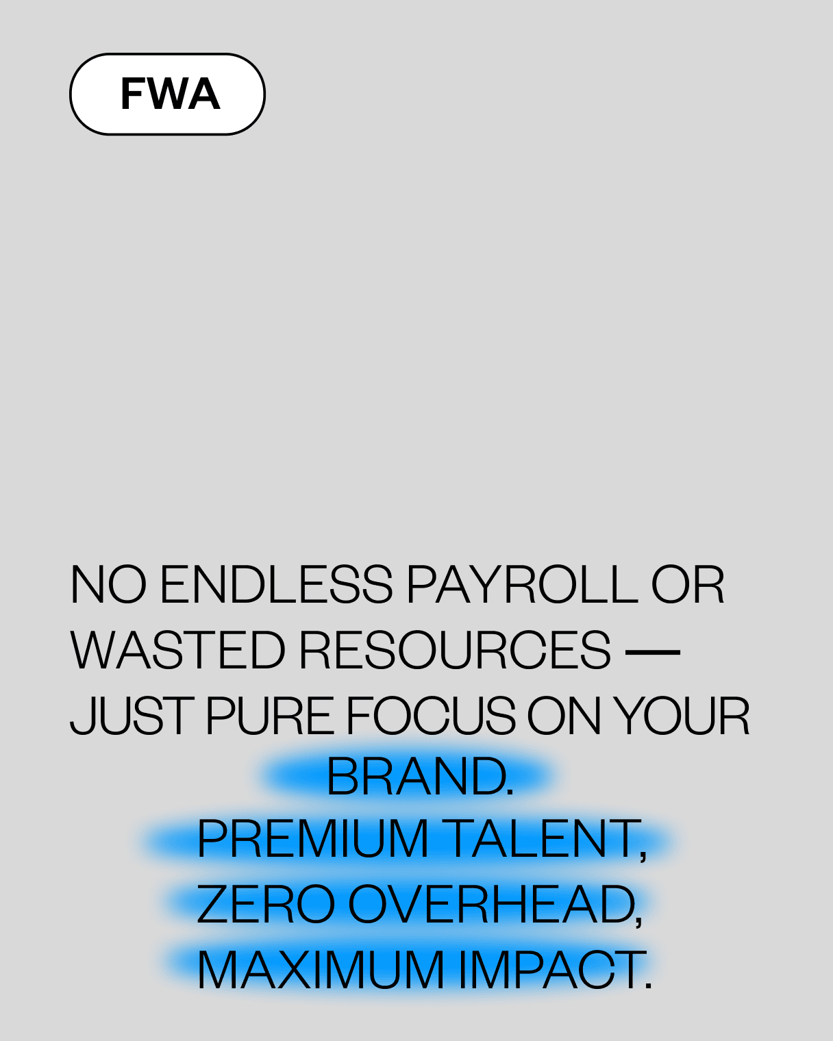 reative agency poster focused on premium freelance talent, zero overhead, and high-impact branding solutions