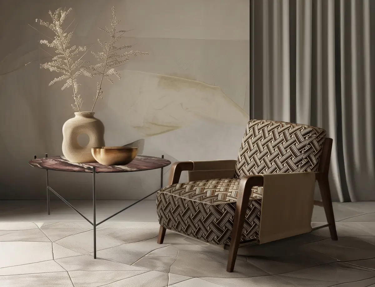 Artistic modern armchair with exclusive Italian luxury furniture finishes, perfect for luxe interiors and design lovers.