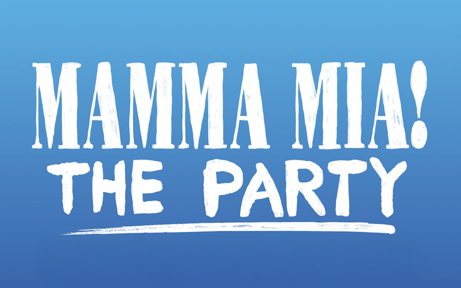 Mamma Mia! The Party logo on a blue background.