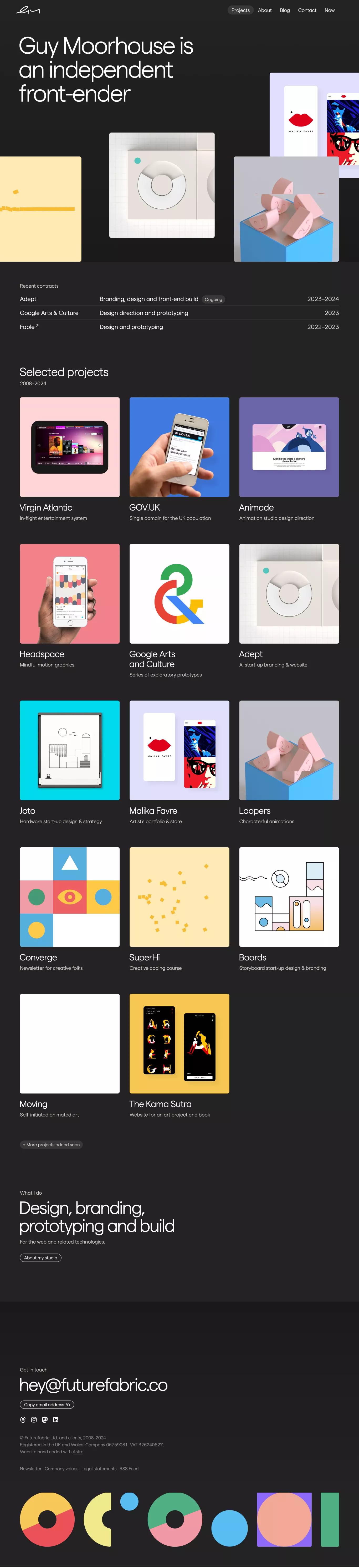 Guy Moorhouse portfolio page screenshot showcasing Design and Tech design