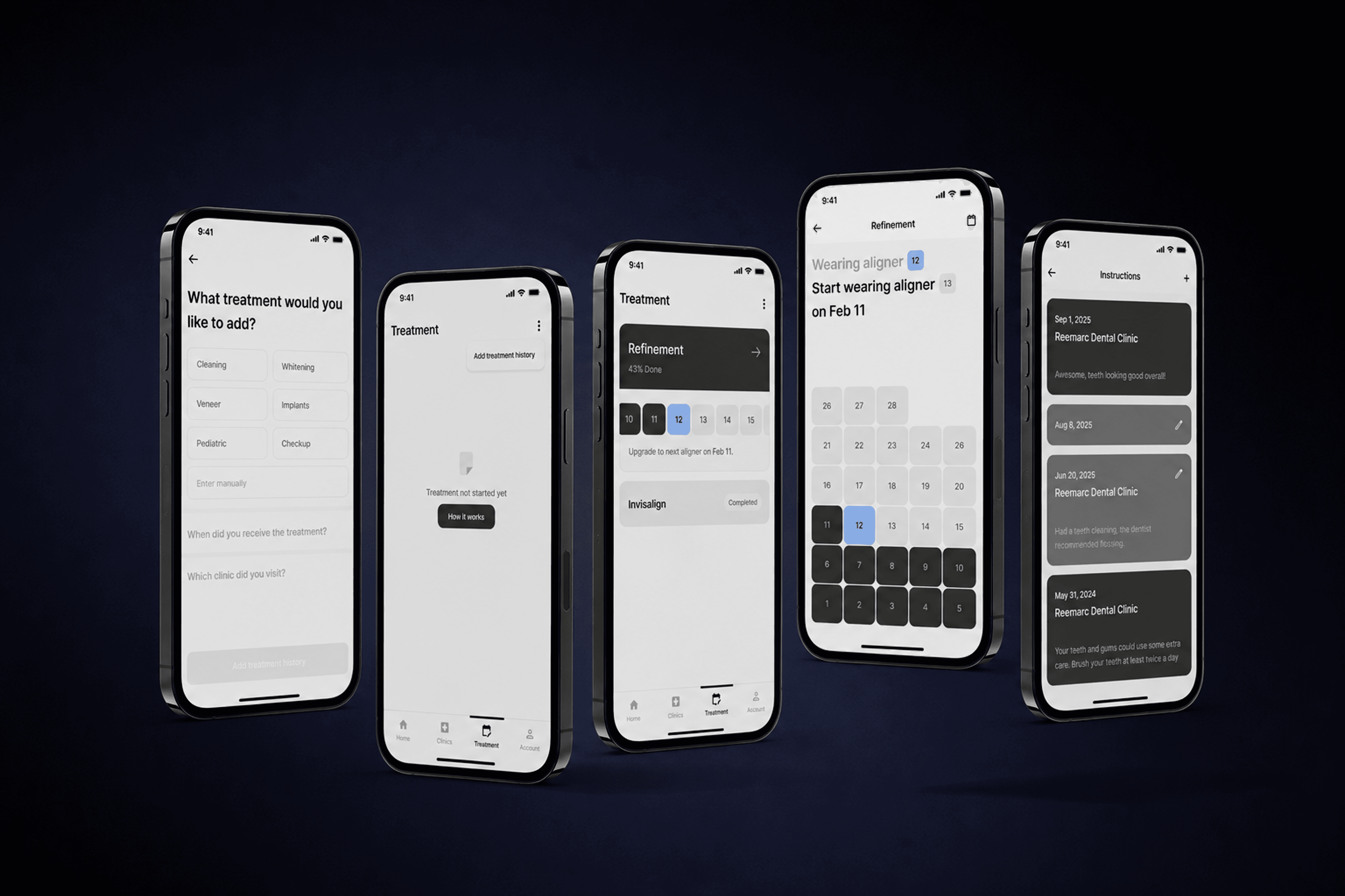 Treatment information from clinics is organized into structured records that users can access anytime. Users can also manually log treatments, giving them greater control and helping them build a more complete dental history.