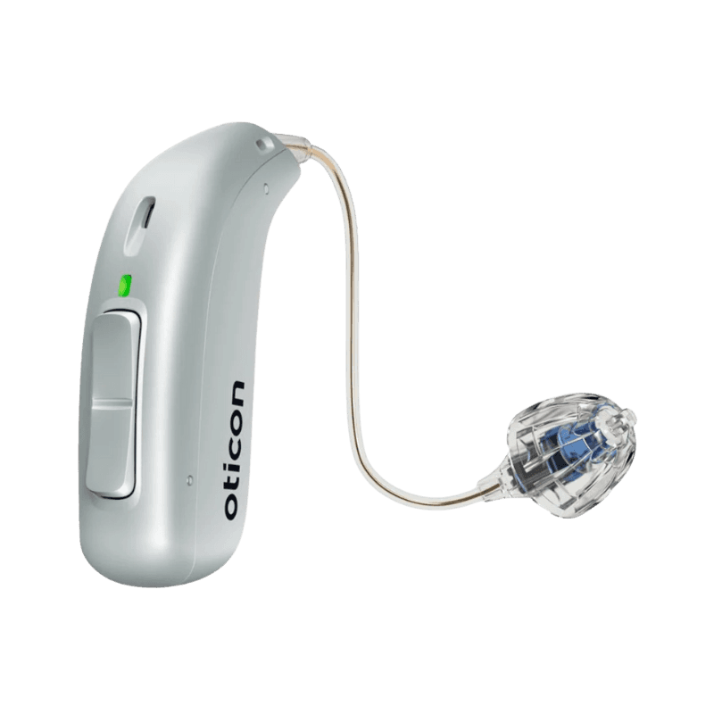 Appareil auditif Oticon Real 3 miniRITE R rechargeable, micro-contour moderne alliant performance sonore et simplicité d’utilisation. Disponible chez Audio Pour Tous.