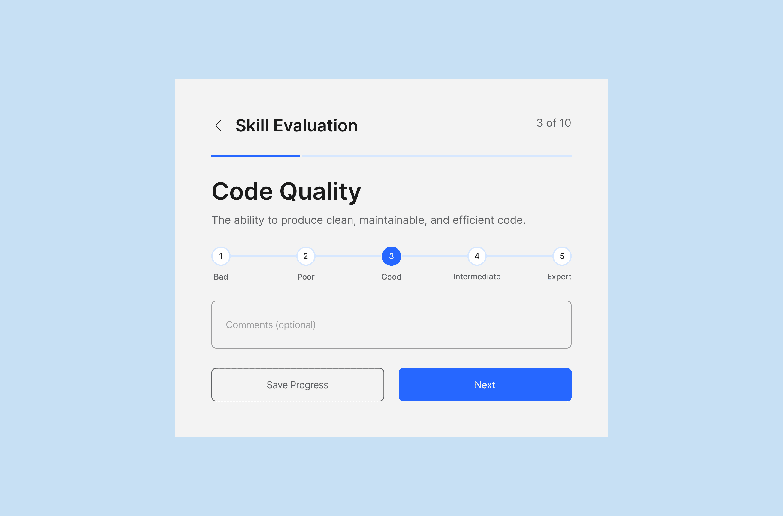 A fill skill evaluation form