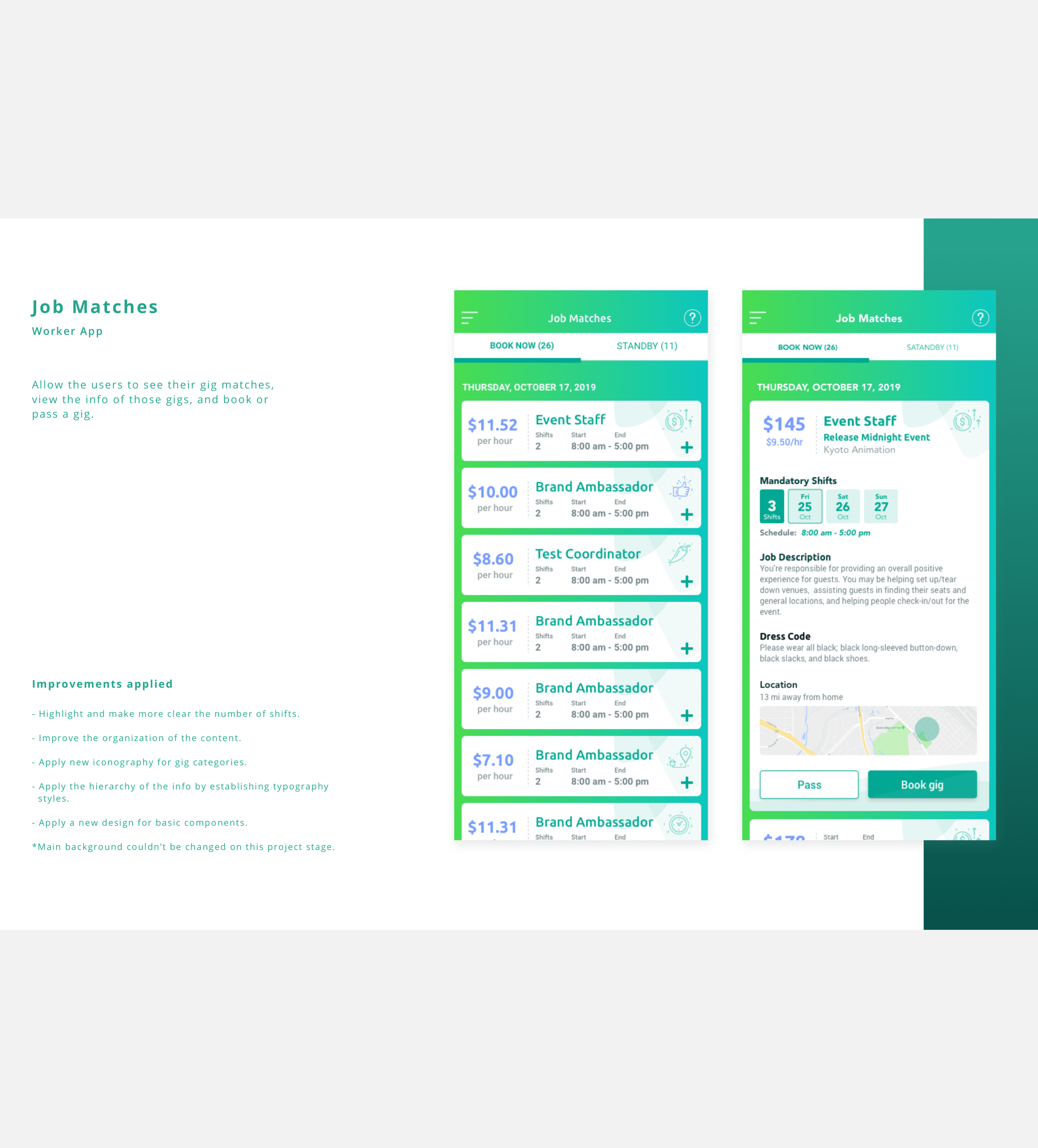 Example of screens from the worker's app - MVP