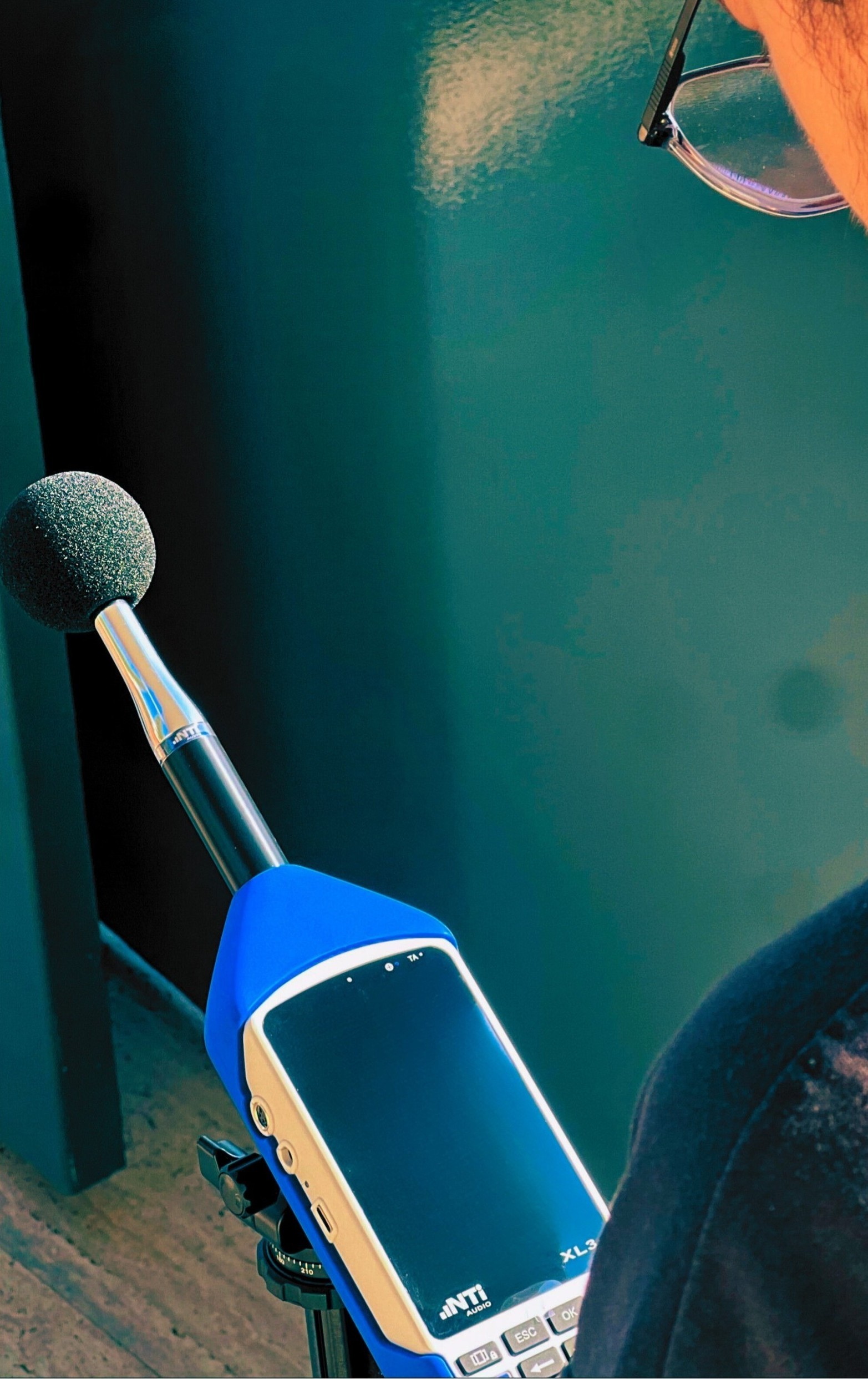 Picture of sound level meter while taking field measurements