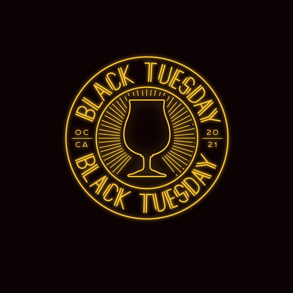 Black Tuesday circular badge logo with tasting glass