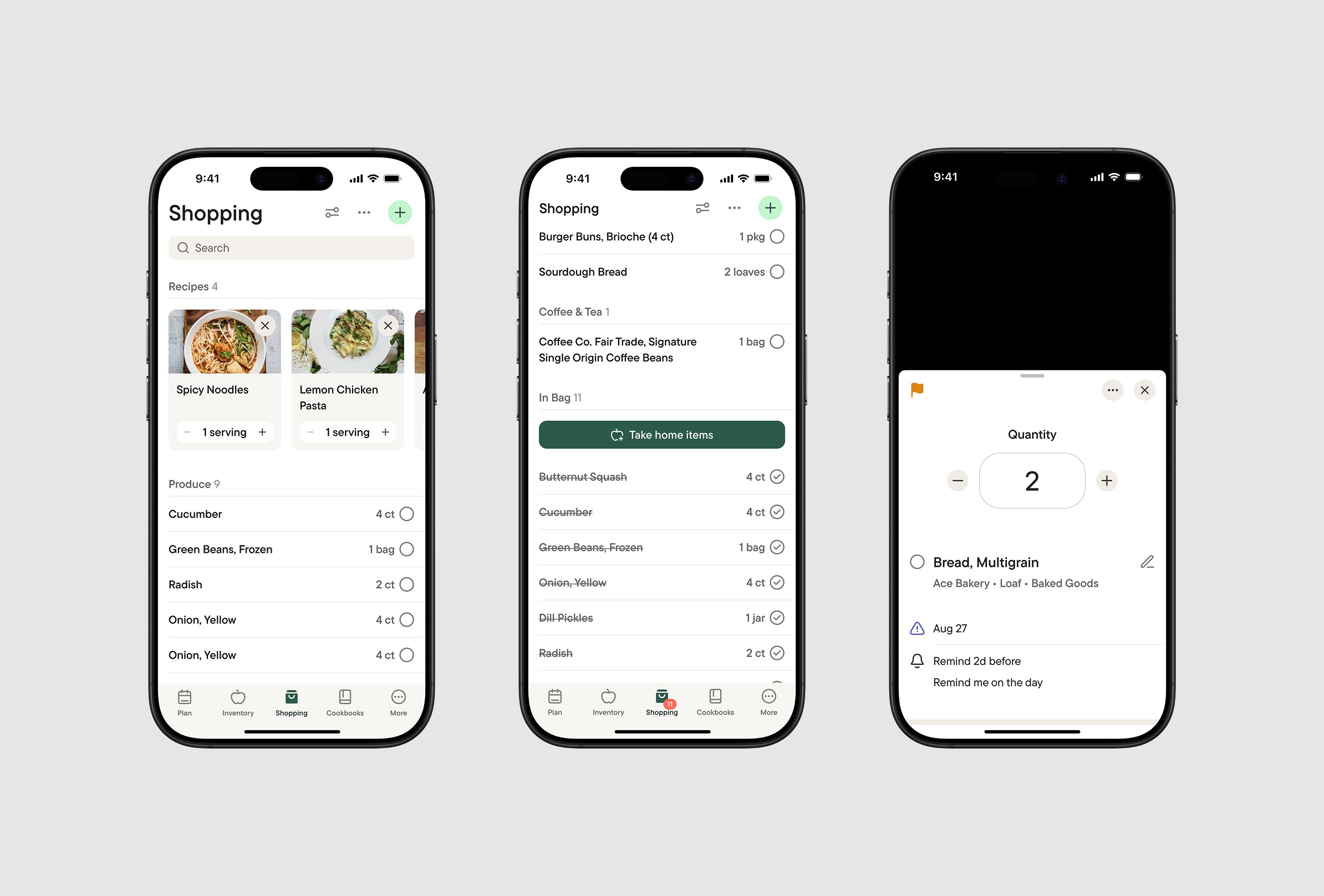 Shopping, Shopping (scrolling), and Item Details (Shopping) screens.