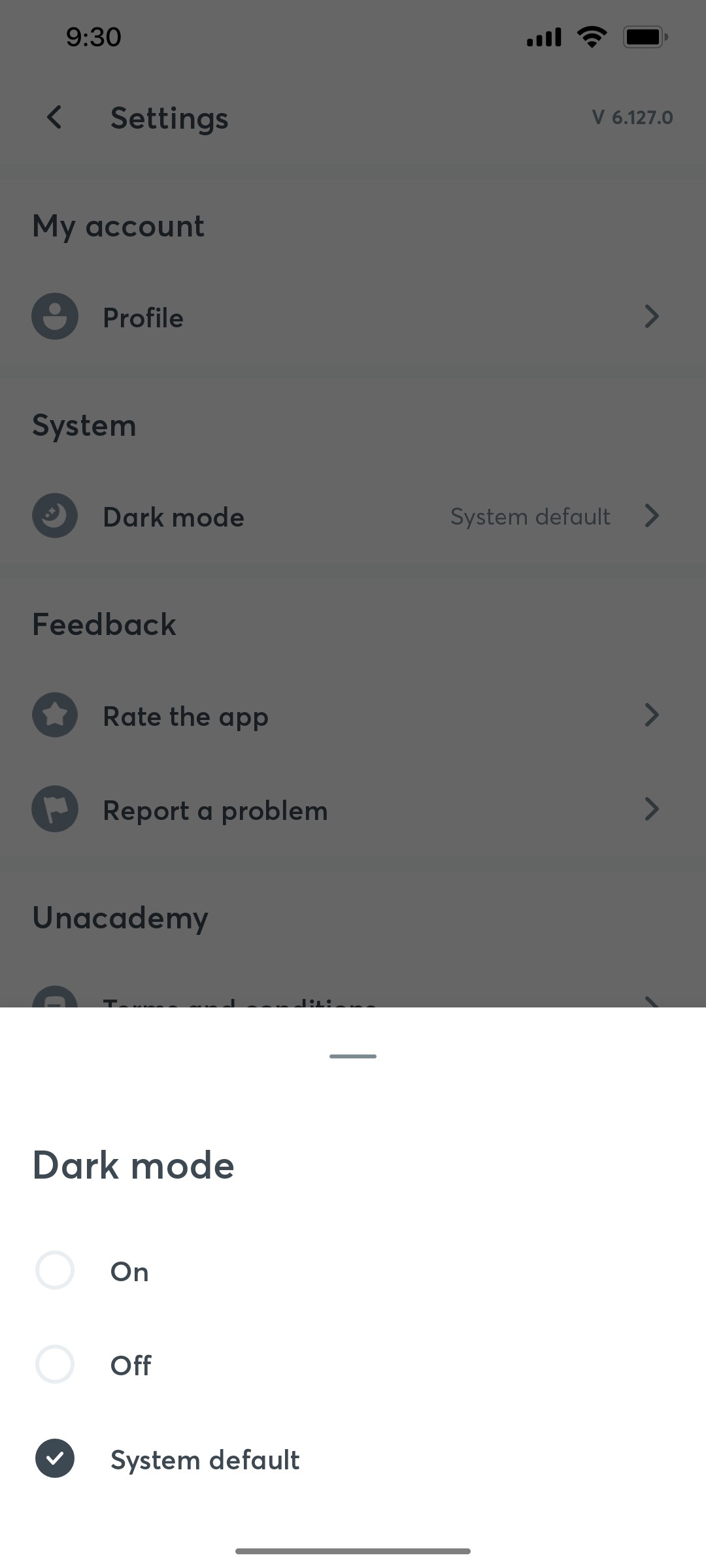 Unacademy Dark Mode Screen