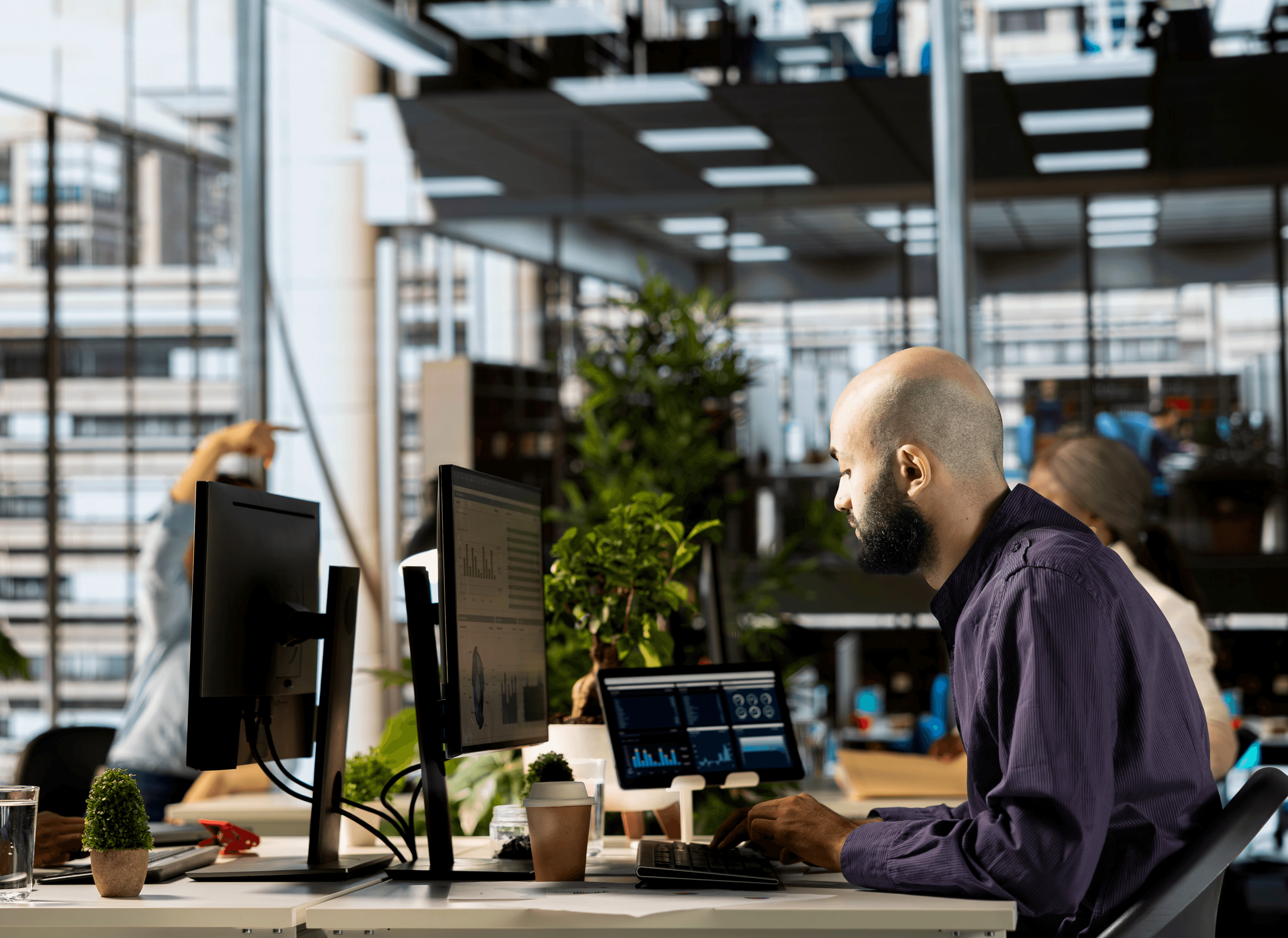 happy woman working on laptop and smiling