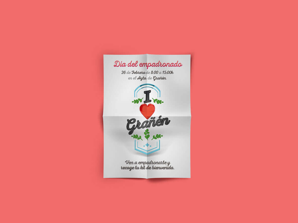 Cartel promocional del Día del Empadronado en Grañén, 26 de febrero, recogida de kit de bienvenida.