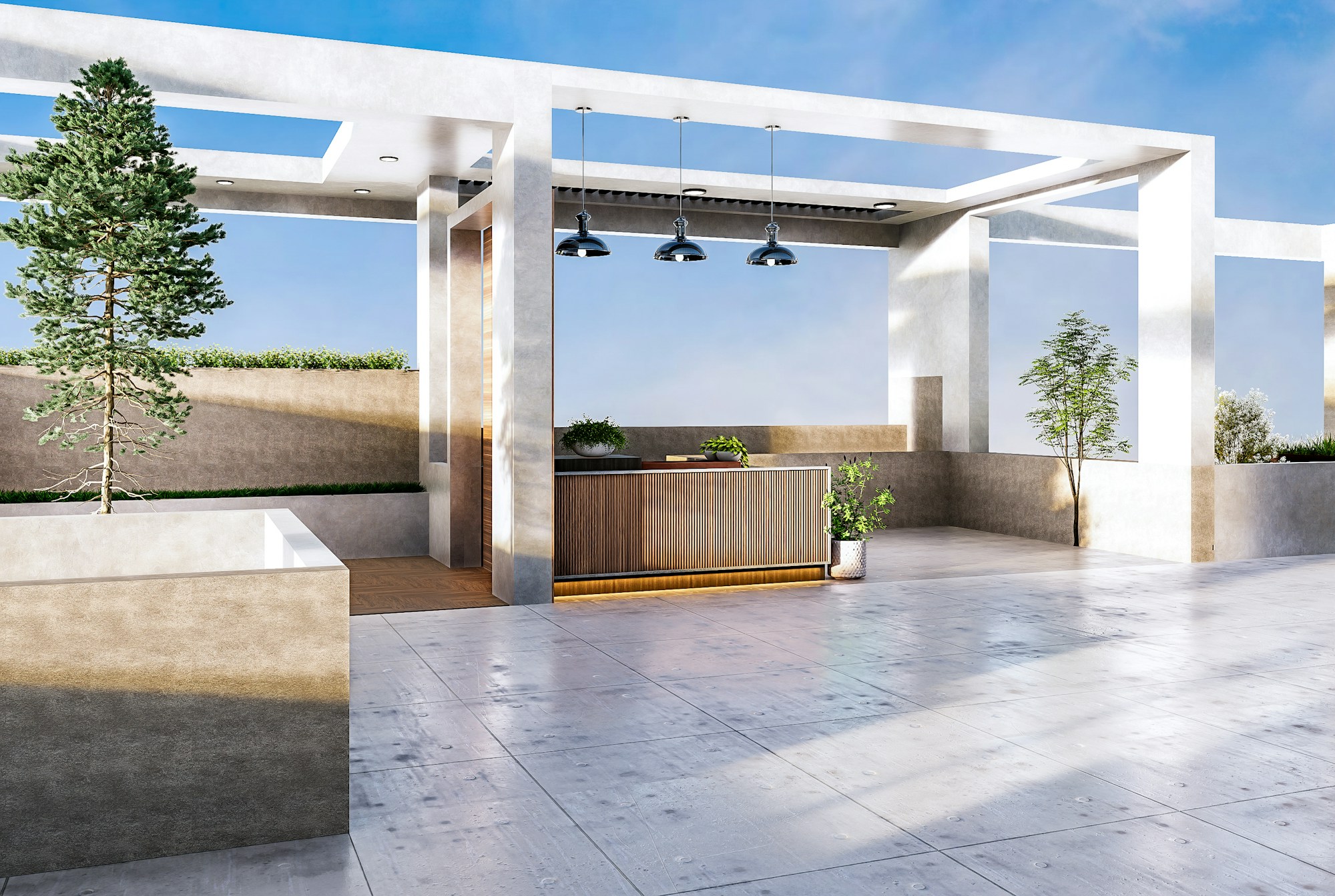 Pergola over a stone terrace