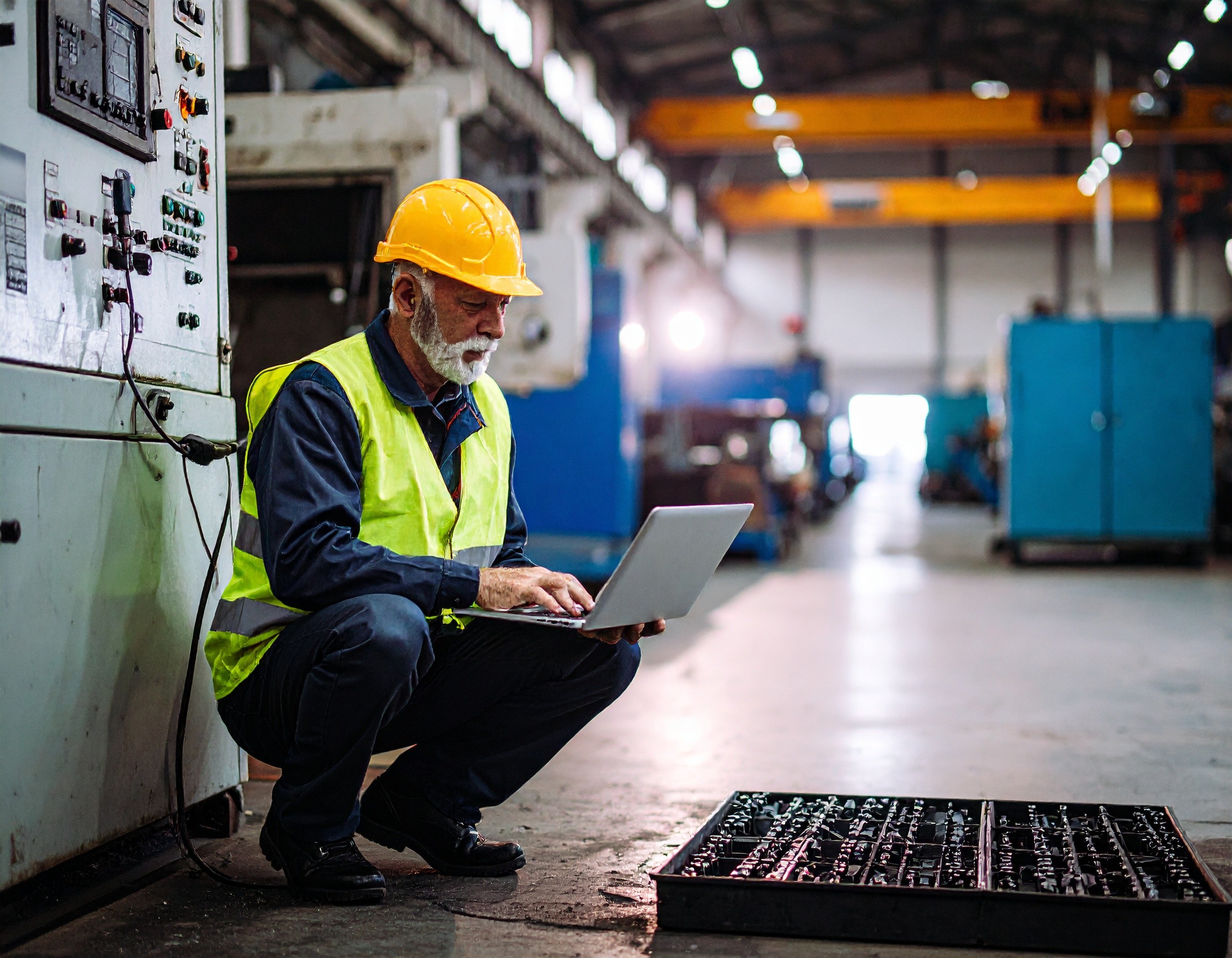 technician troubleshooting machine