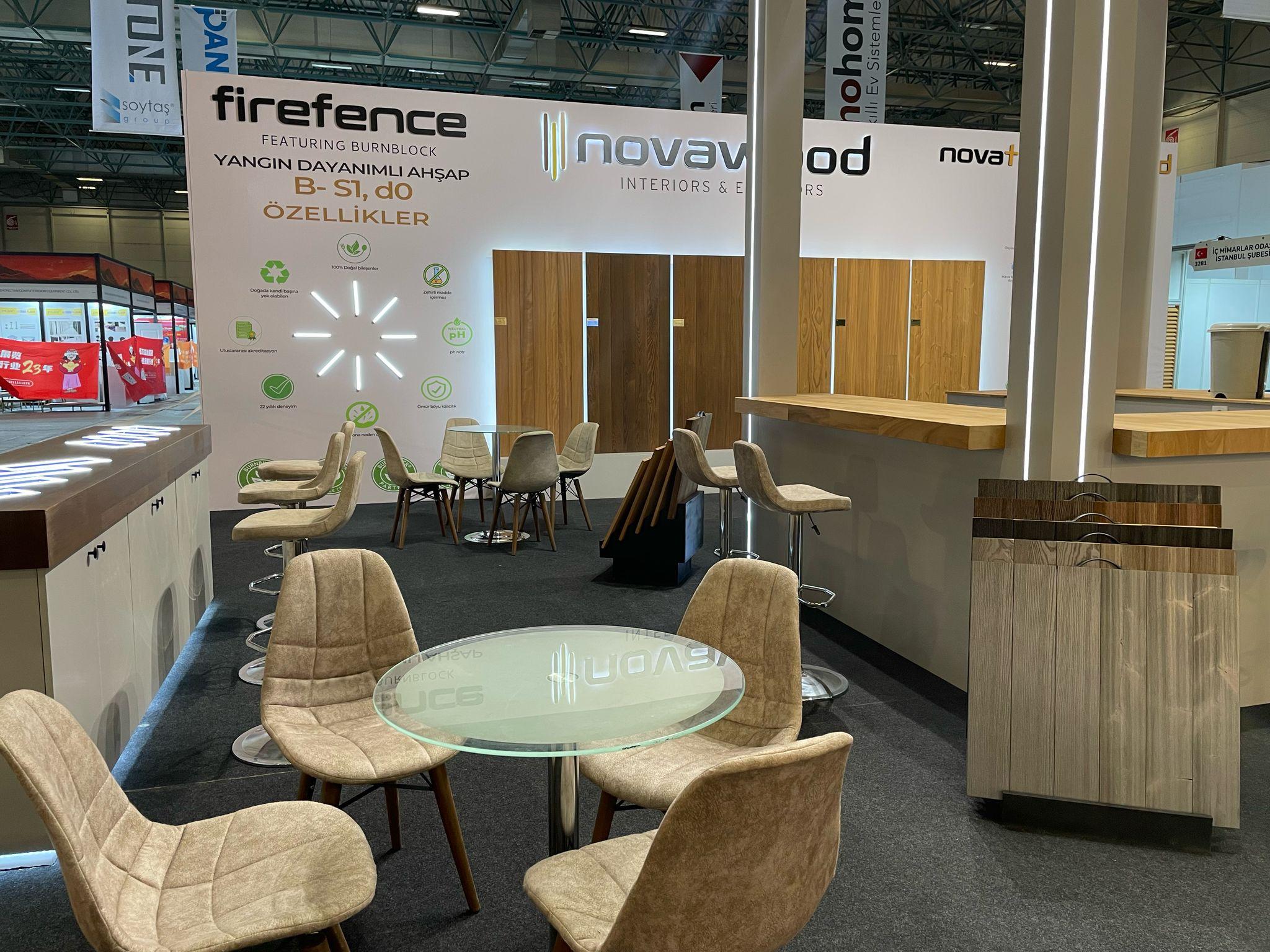 Open consultation and meeting area within the Novawood stand, designed for visitor interaction and product discussions.