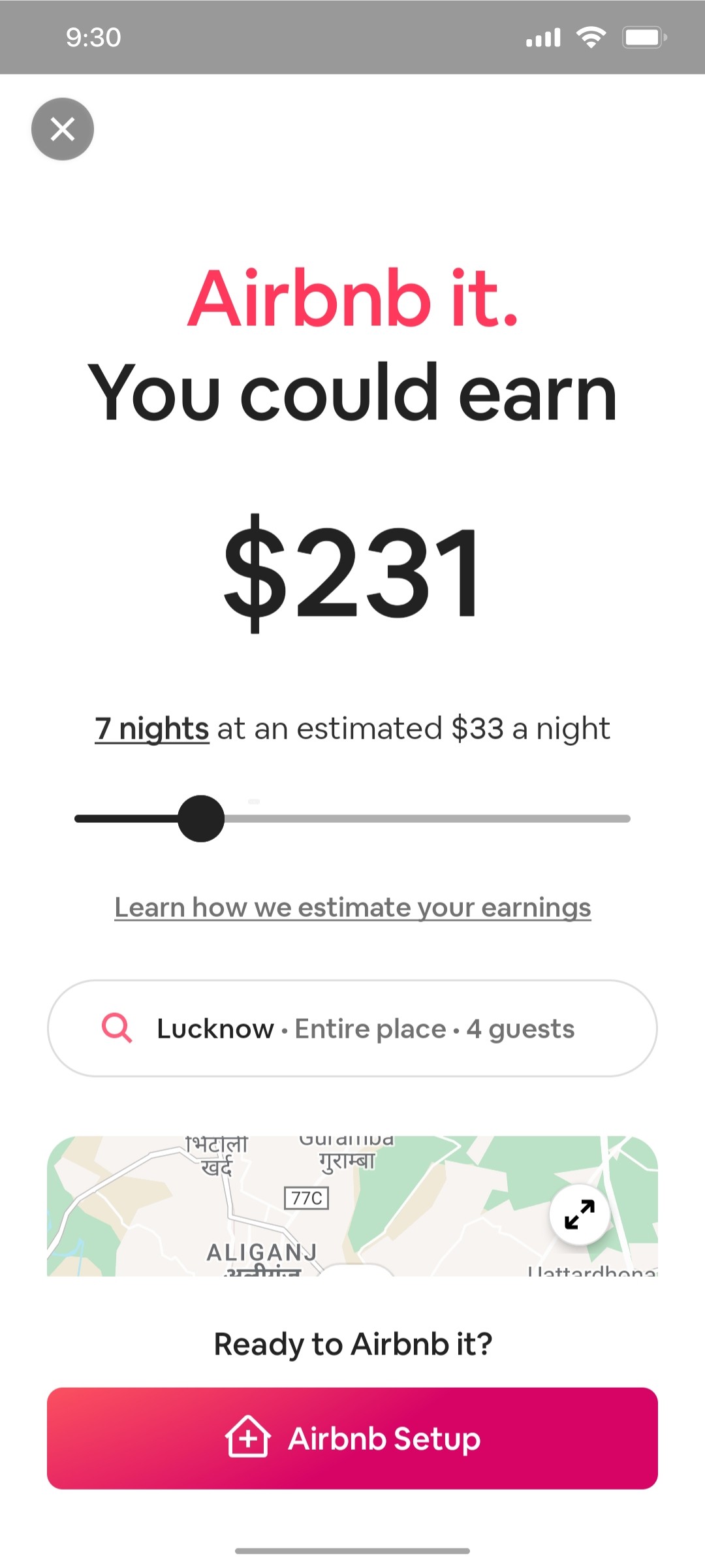 Airbnb earn screen