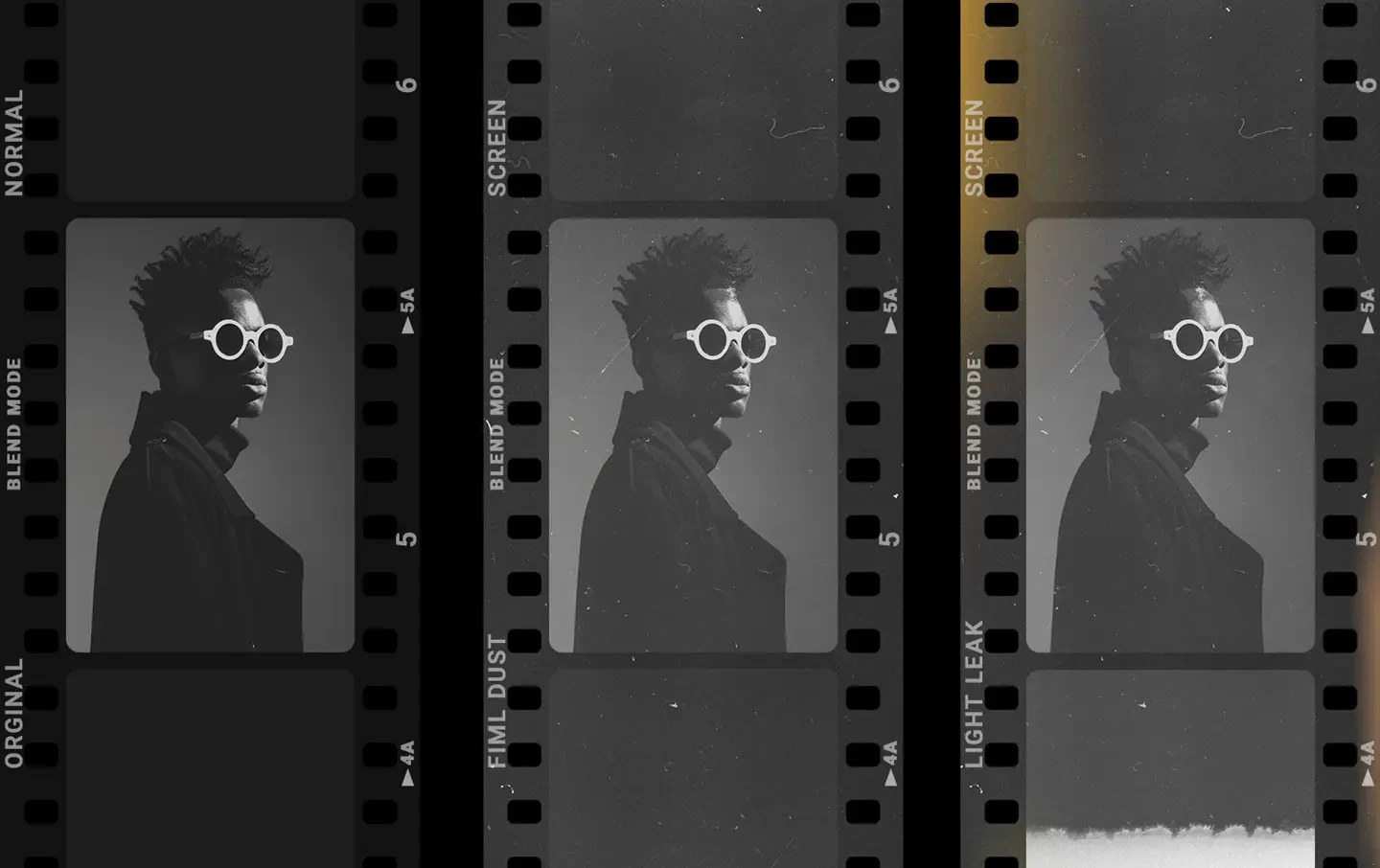 Portrait photograph with vintage film dust overlay and realistic analog scratches