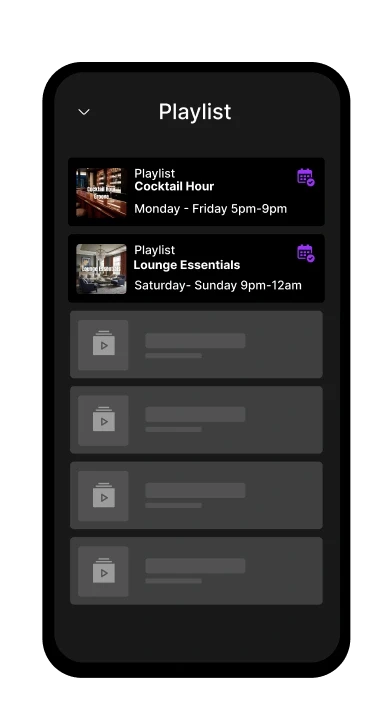 A mobile device screen displaying a playlist with titles and options for media playback or playlist management.