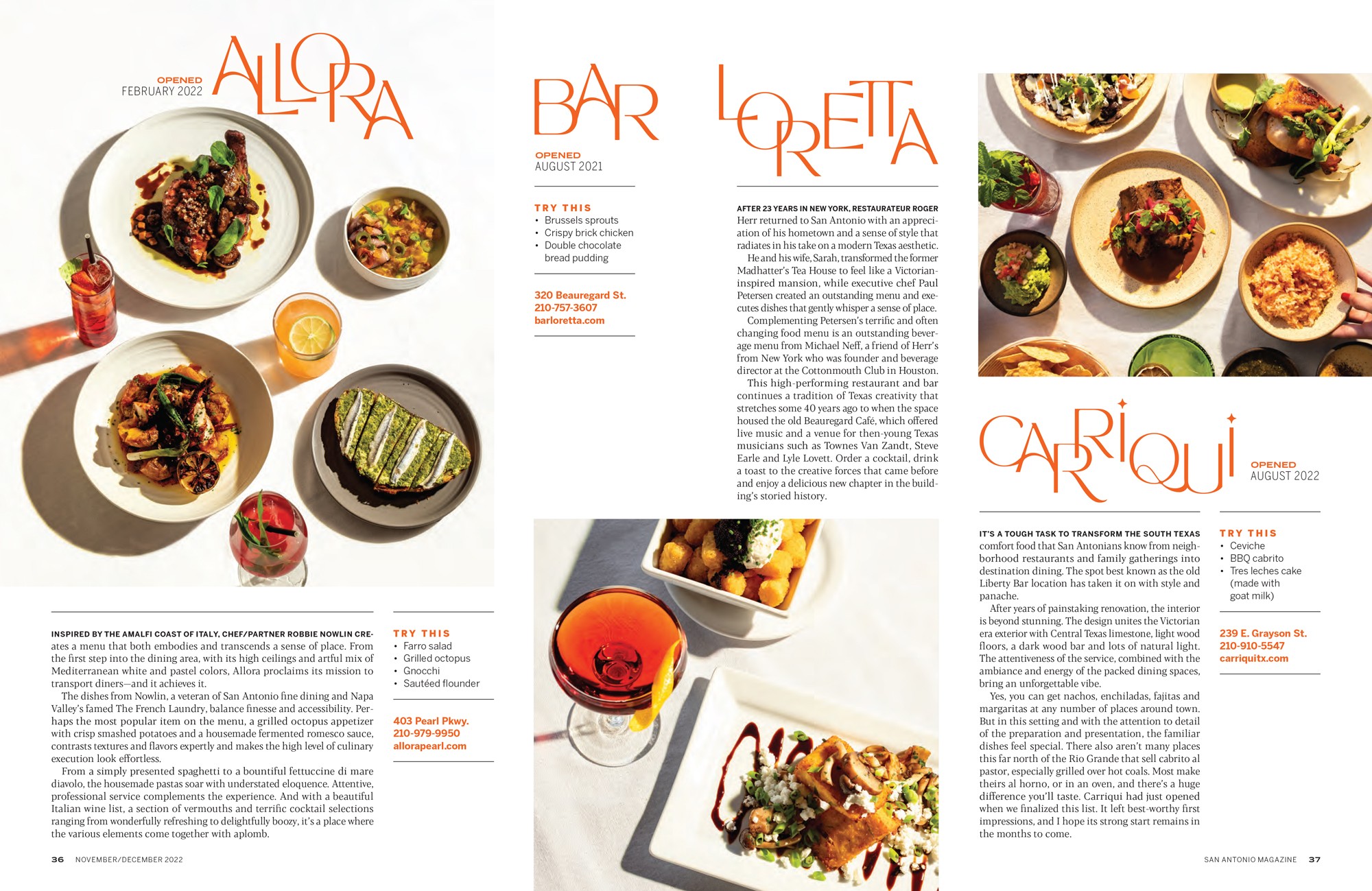 Magazine spread of restaurants