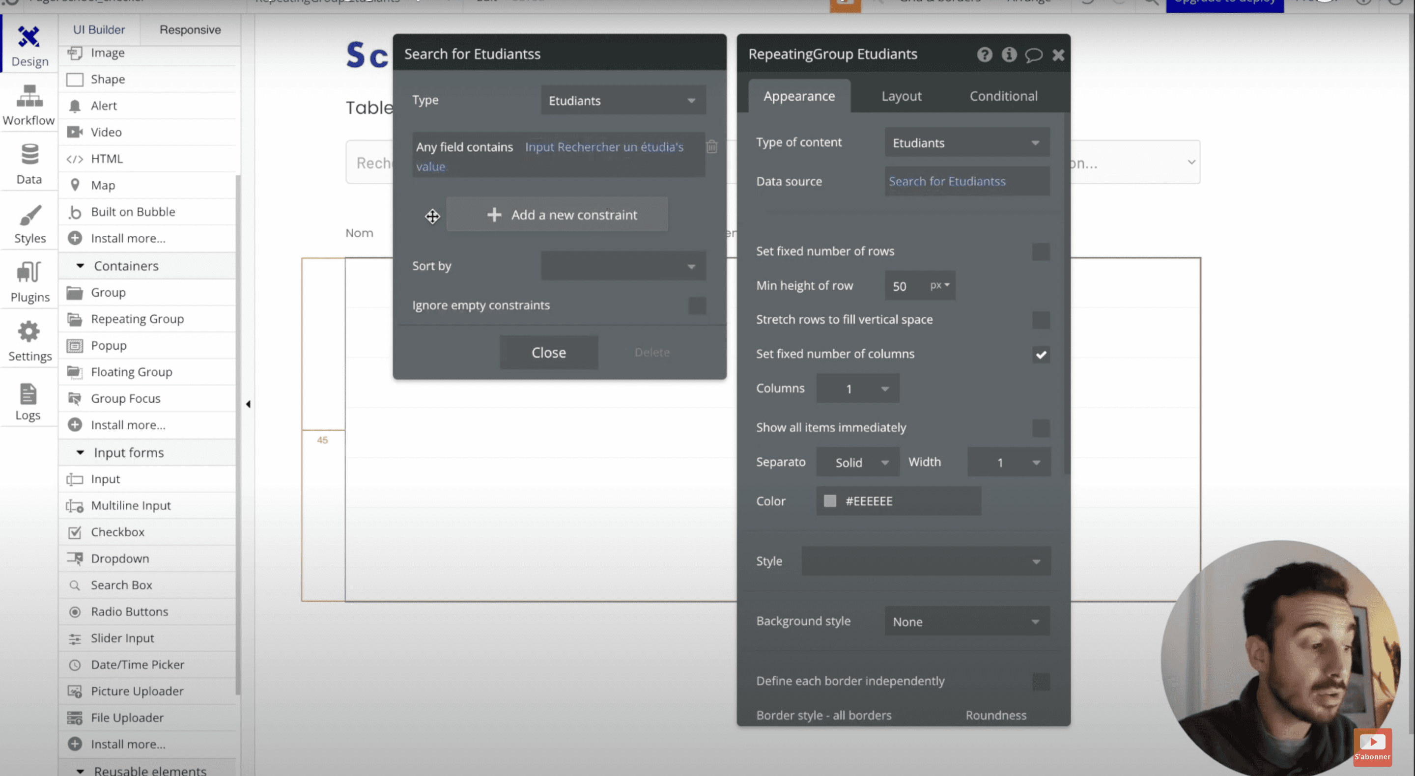 Filtrage du repeating group en fonction de l'input