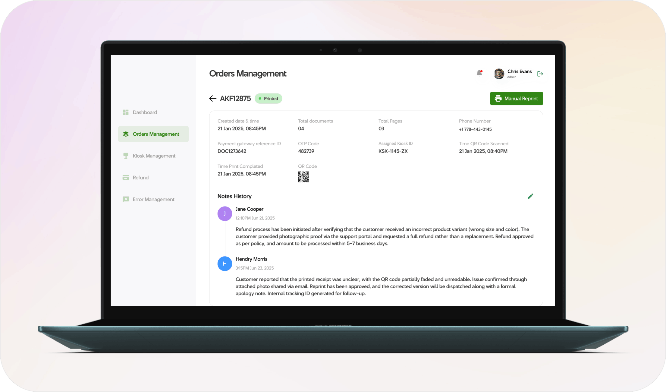 Order Management Details  Page