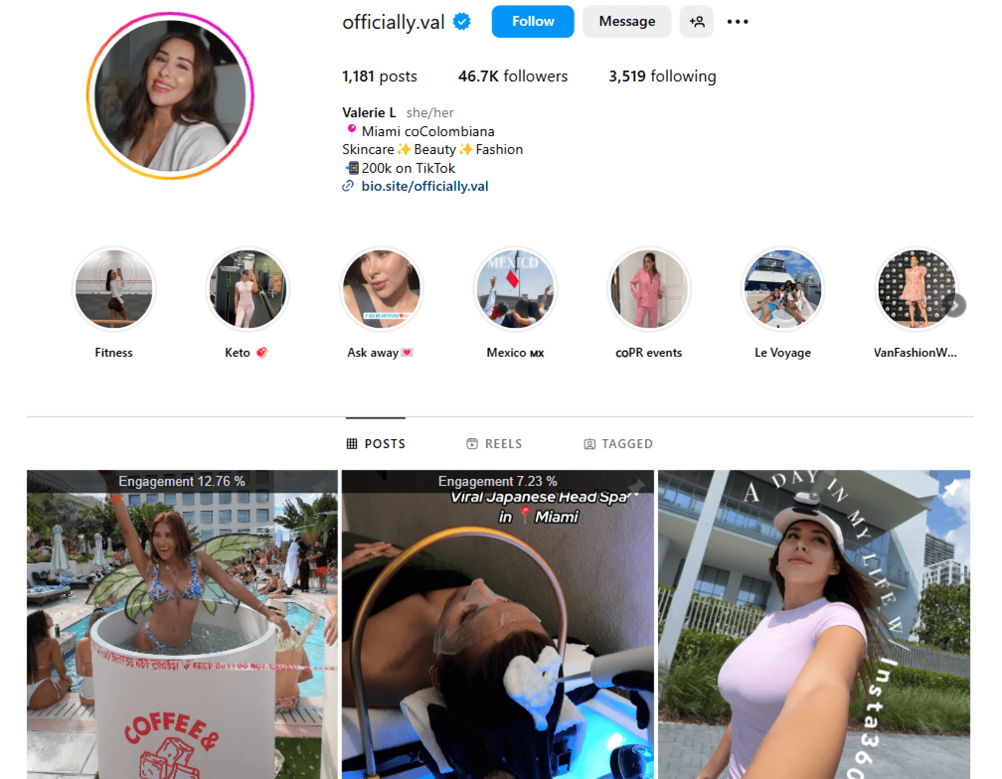 Screenshot of Valerie’s Instagram Profile