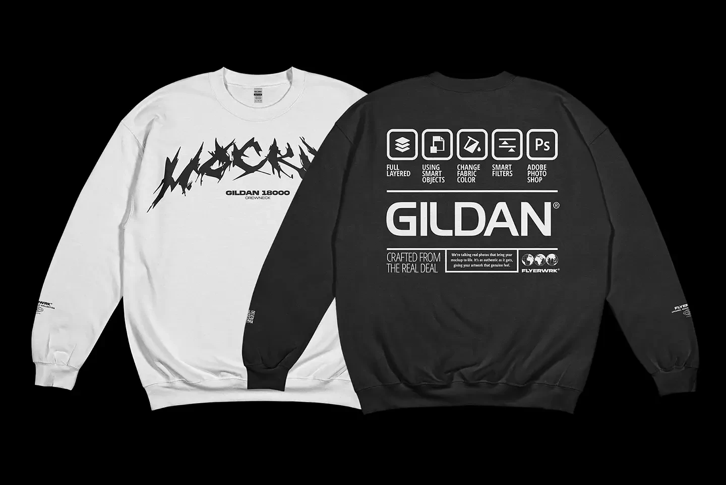 Gildan 18000 Crewneck Flat mockup front and back view with customizable design