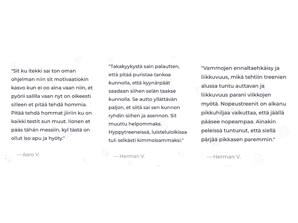 Asiakaspalautteita valmennettavilta