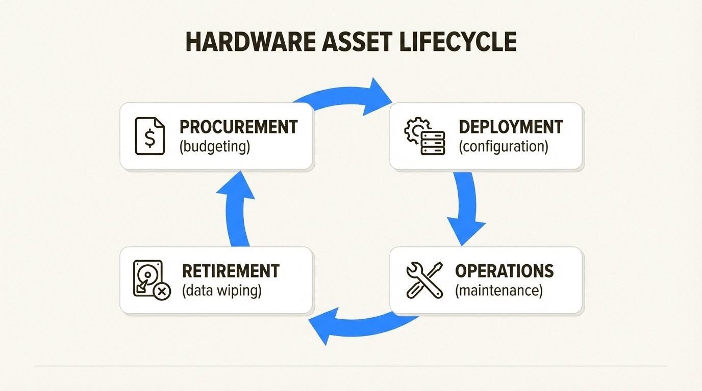Tracking assets through these four stages ensures no equipment is lost and budgets are optimized from purchase to disposal.
