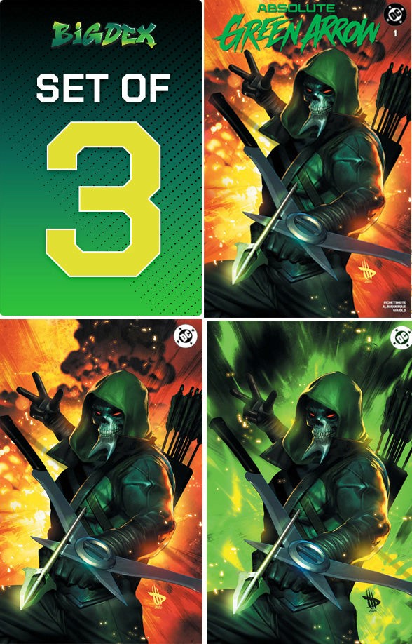 Back cover of Absolute Green Arrow #1 Dave Wilkins Big Dex Comics Exclusive Trade Virgin Spot Foil set