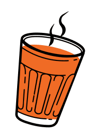 A stylized illustration of a steaming glass of cutting chai.