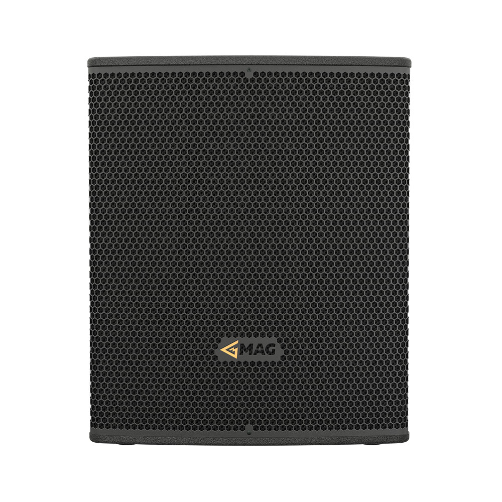 Black MAG speaker with a hexagonal grille