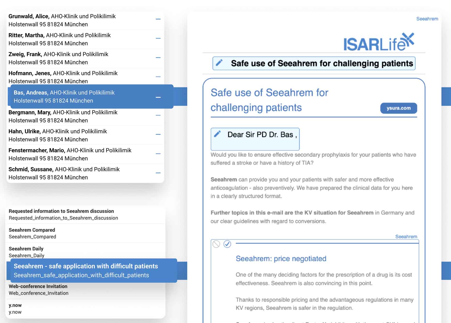 An illustration of the ysura CRM UI in the Personalized Email module
