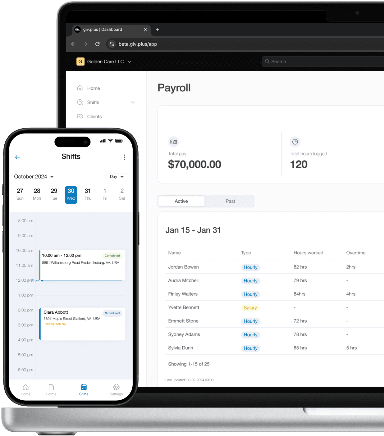 Shifts and payroll software.