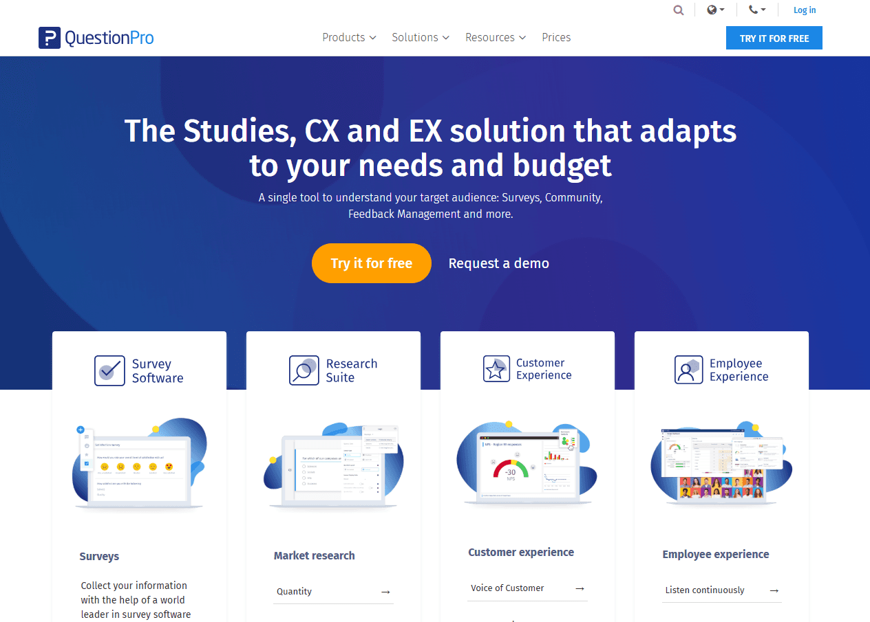 Question pro homepage