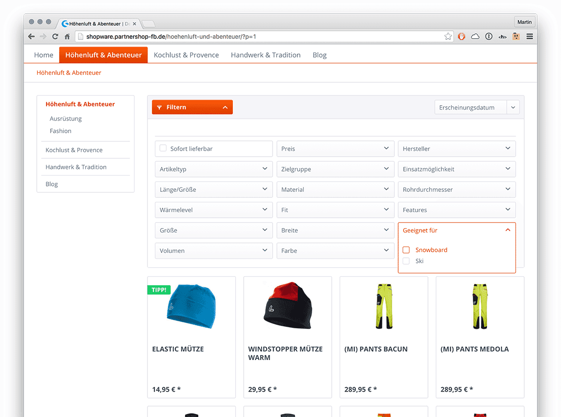 Shopware Plugins Österreich: Filter sofort automatisch absenden von ml