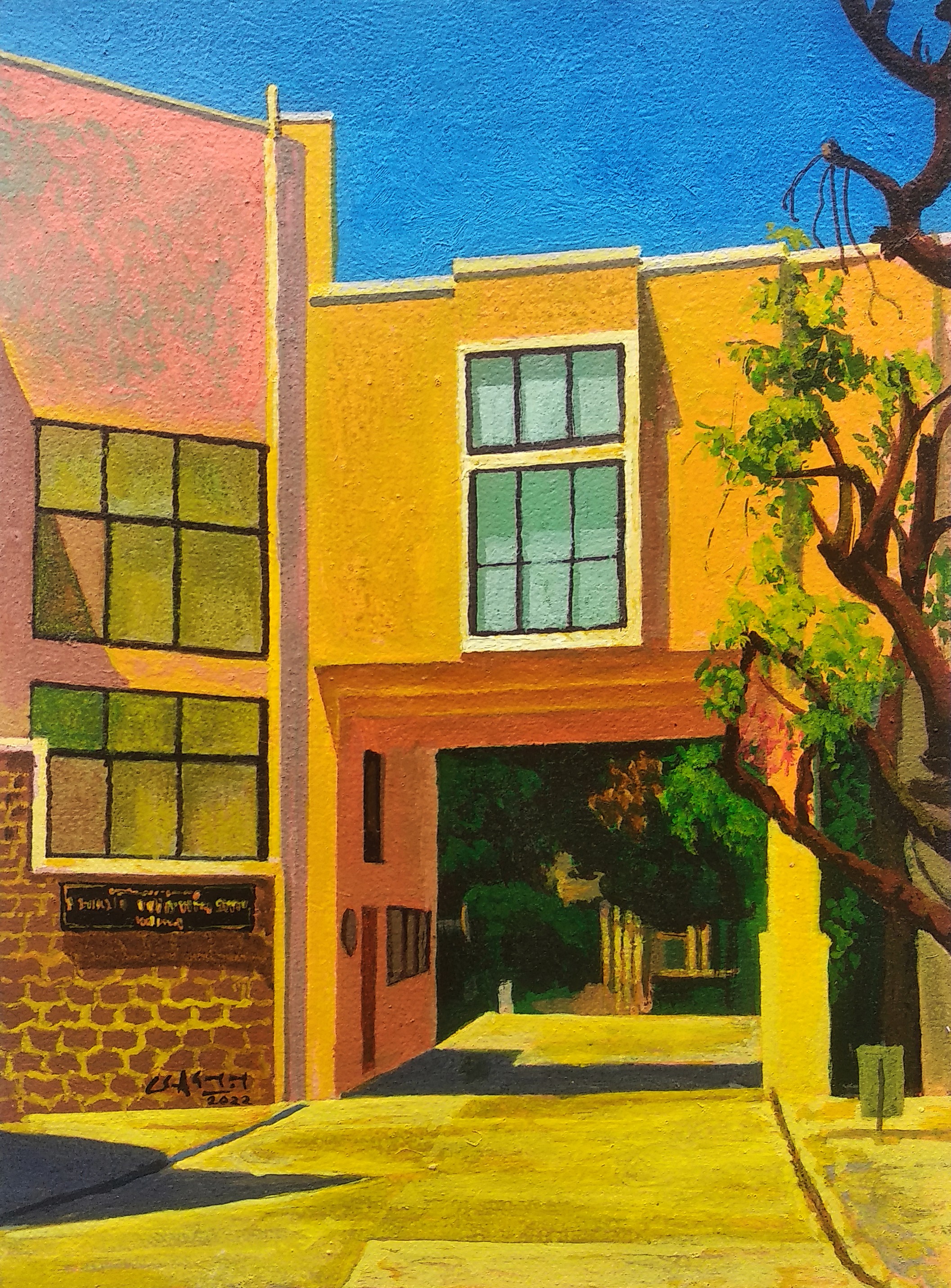 herd of sheep on road painting