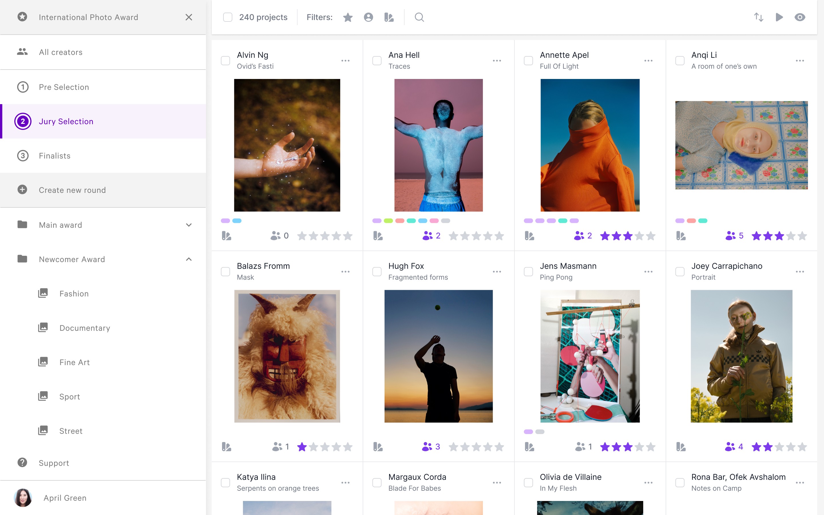Picter's admin and jury user interface for curating and managing contest submissions