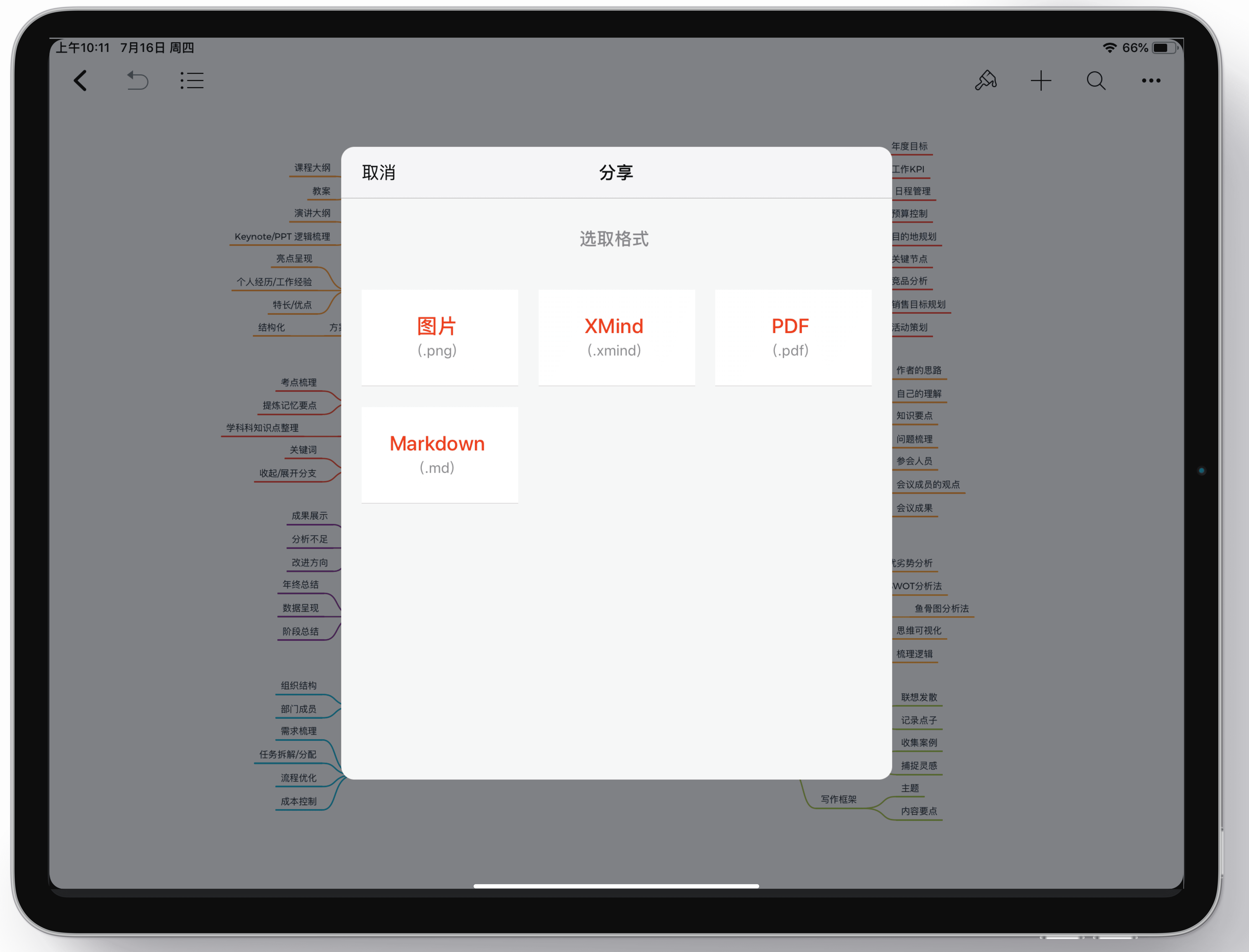 iPad 上 Xmind 导出选项