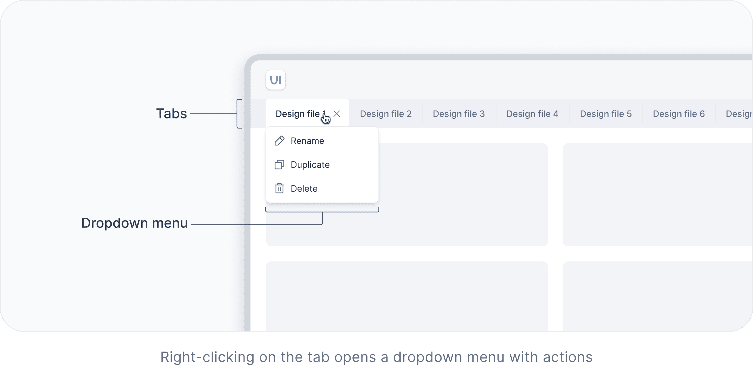 Example of tabs that have a dropdown menu