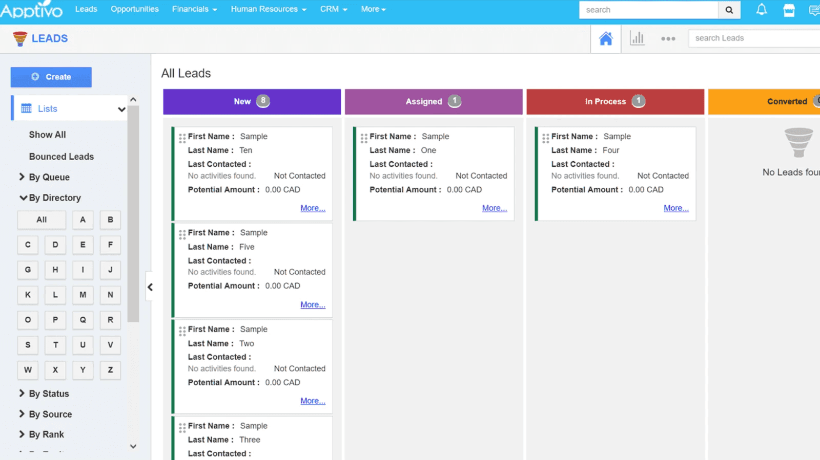 Interface of Apptivo