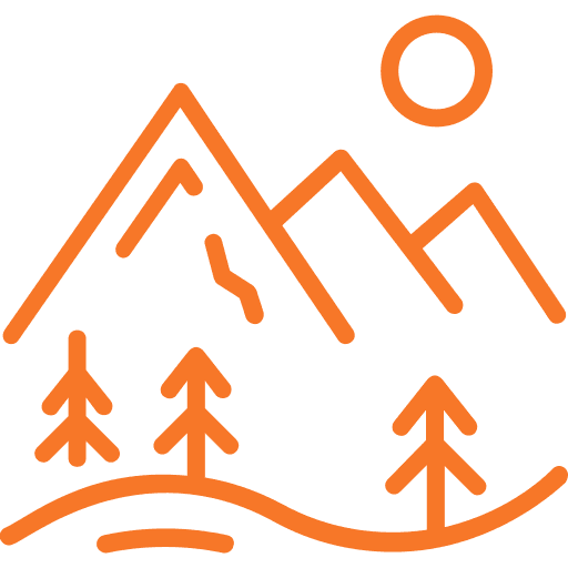 Icône de montagnes et d’un soleil, indiquant la vue sur la montagne, le jardin ou la falaise.