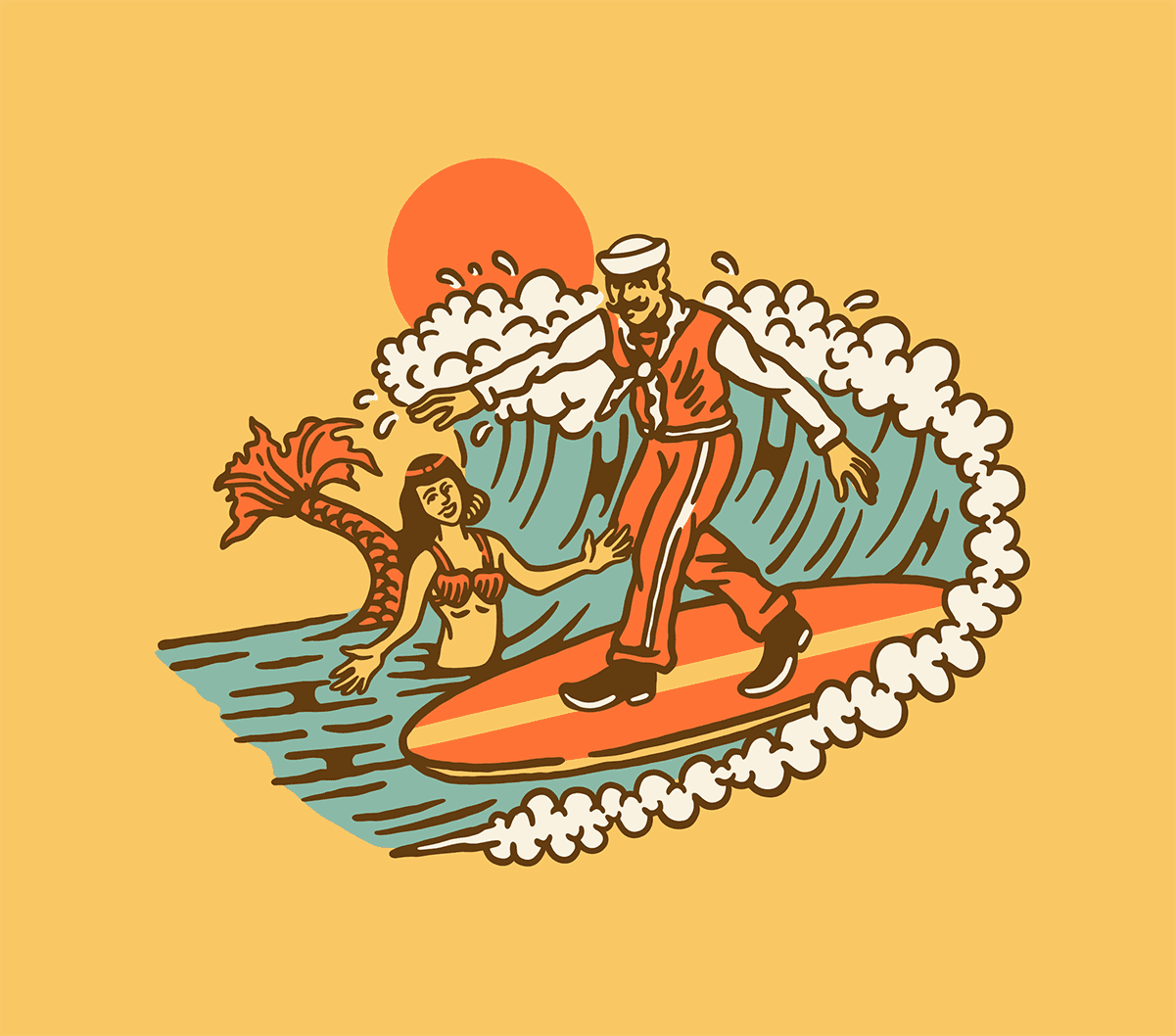 Illustration of a Sailor surfing