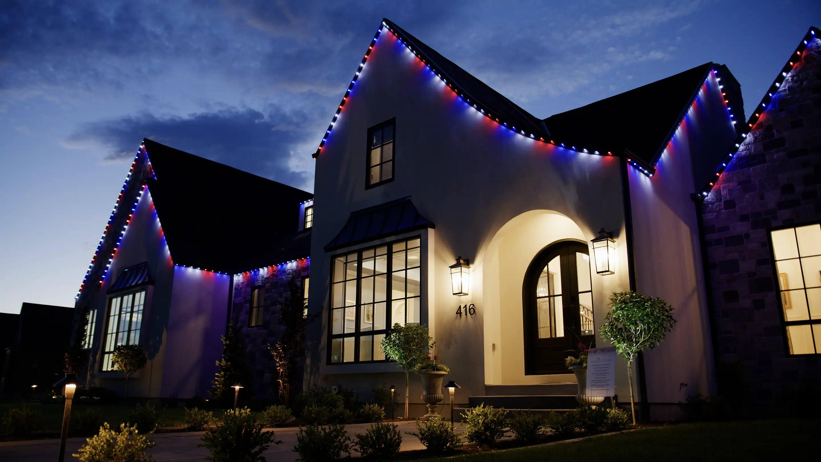 Holiday LED display on luxury home