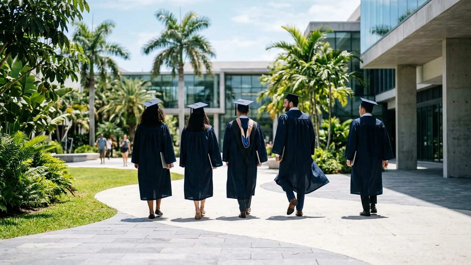 Jeunes diplômés en informatique sur un campus universitaire à l'île Maurice