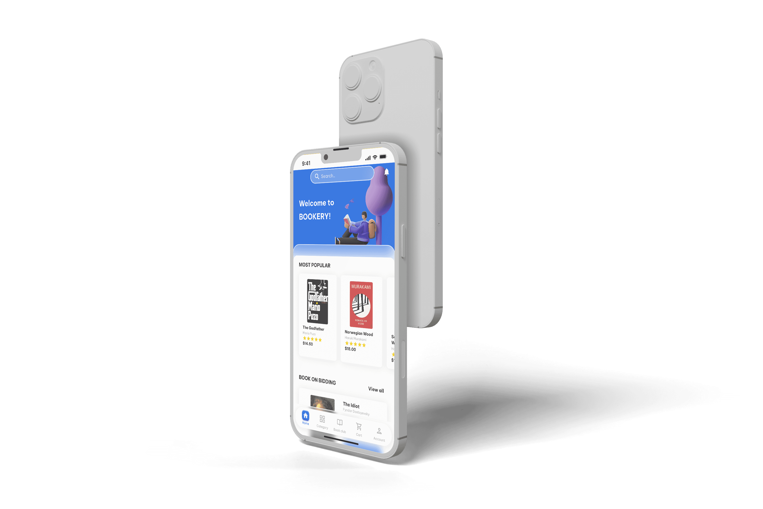 Bookery app clay mockup