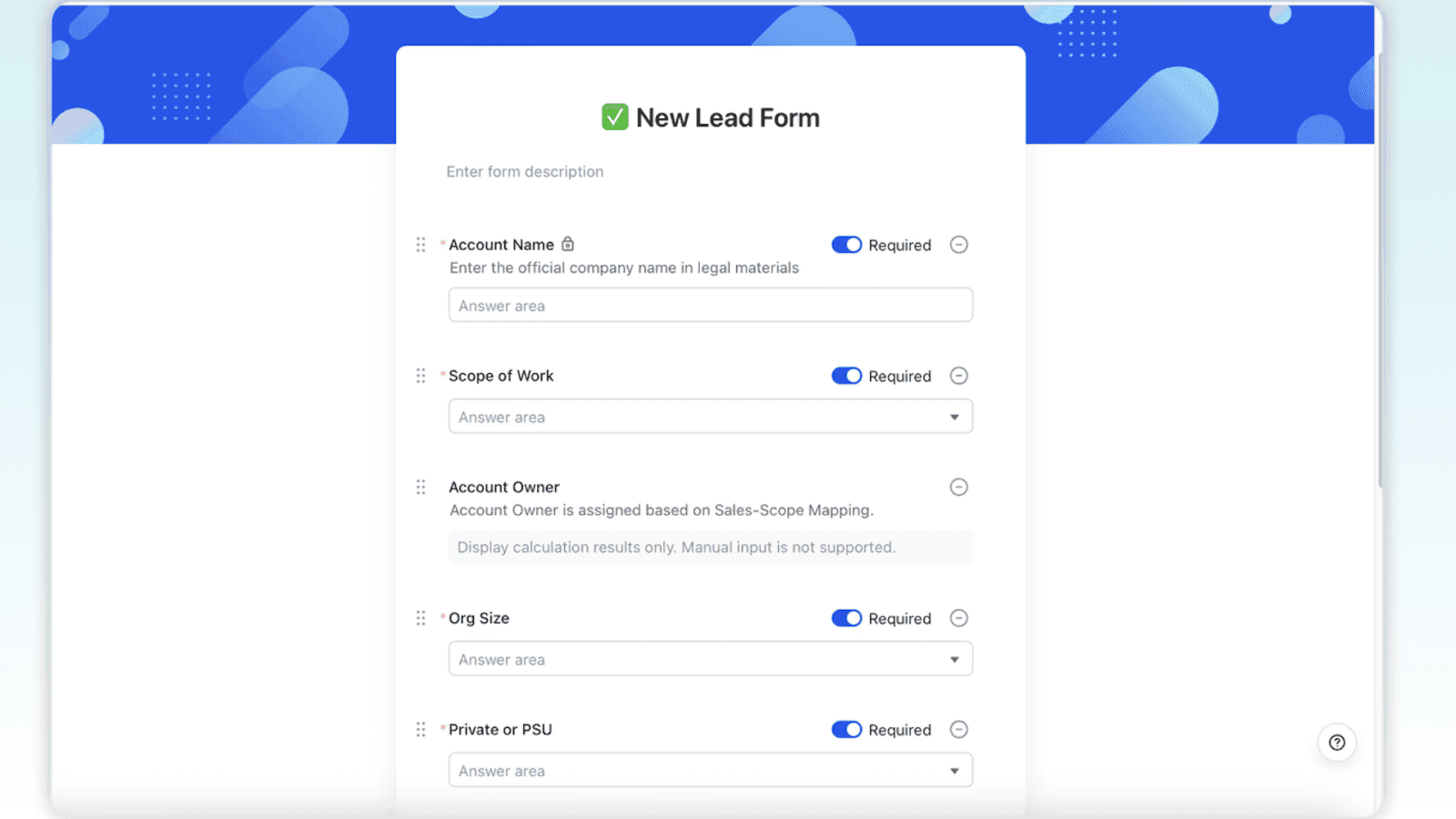 Lead forms created with Lark