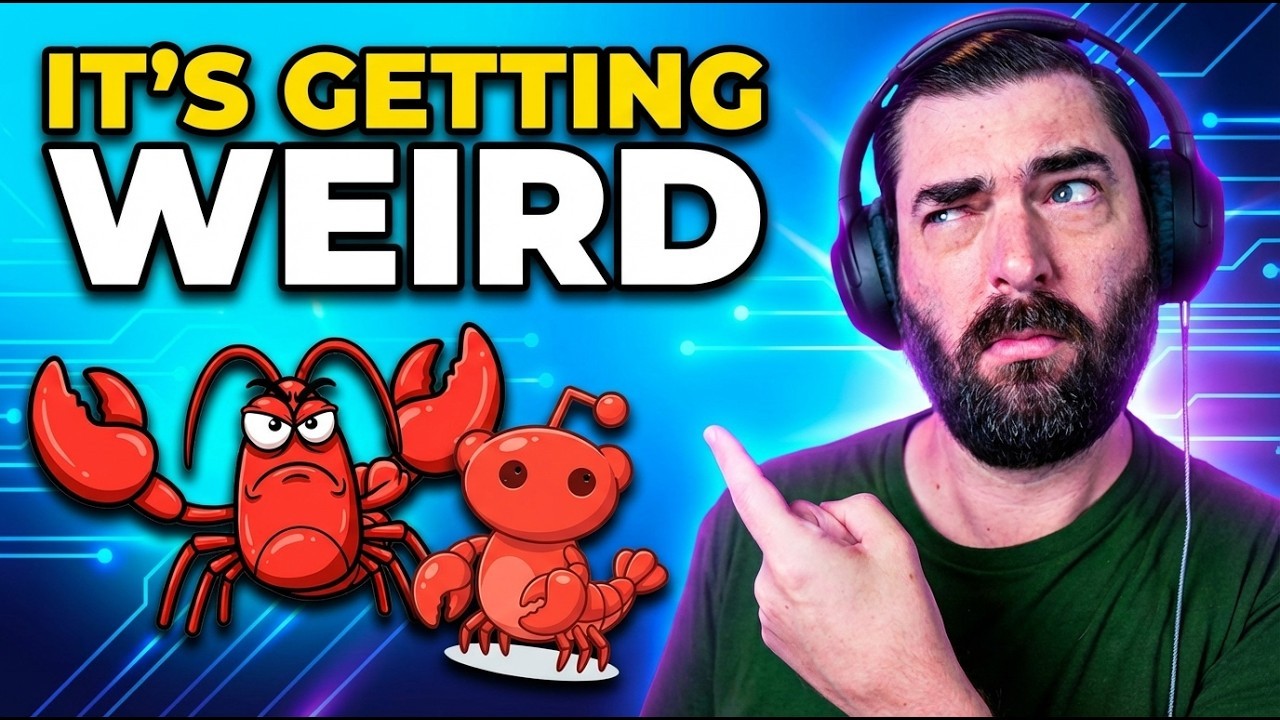 mreflow-style agent warning thumbnail with skeptical host pointing at weird AI mascots
