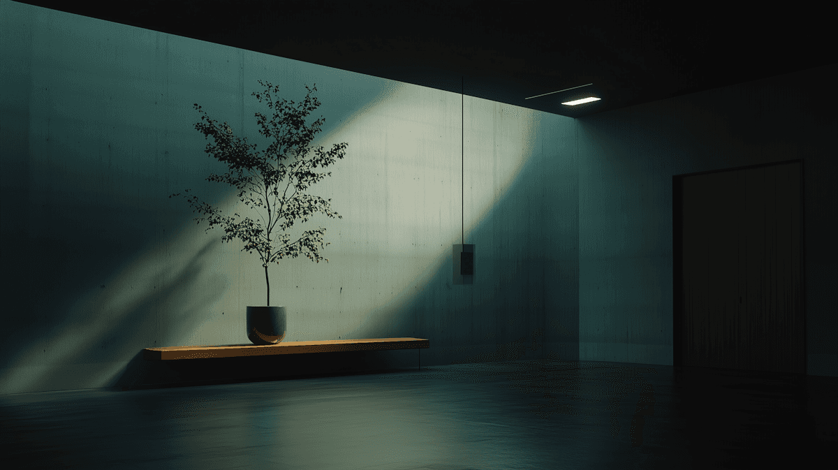 A room with minmal design and lightening