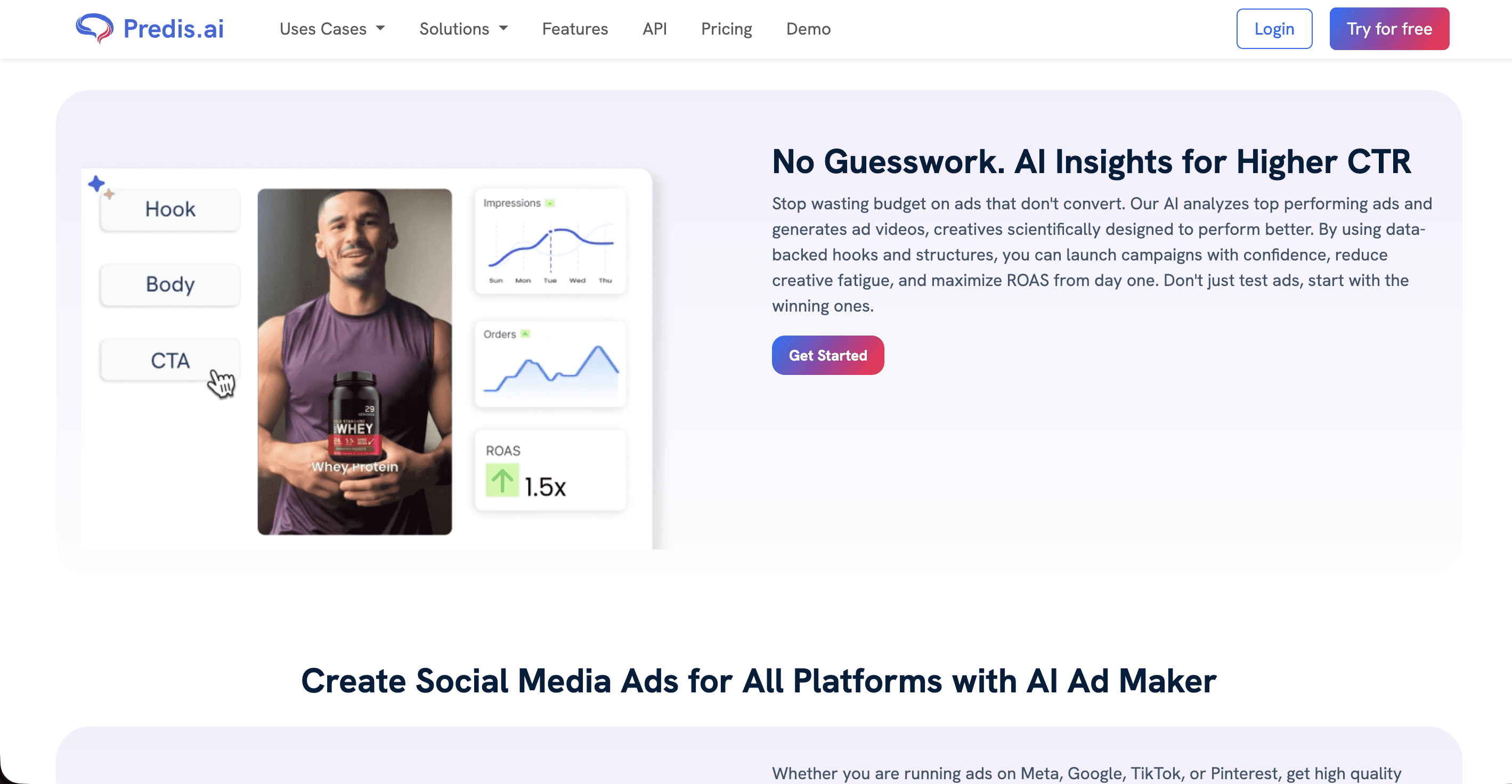 Website Dashboard Landing page for Predis AI