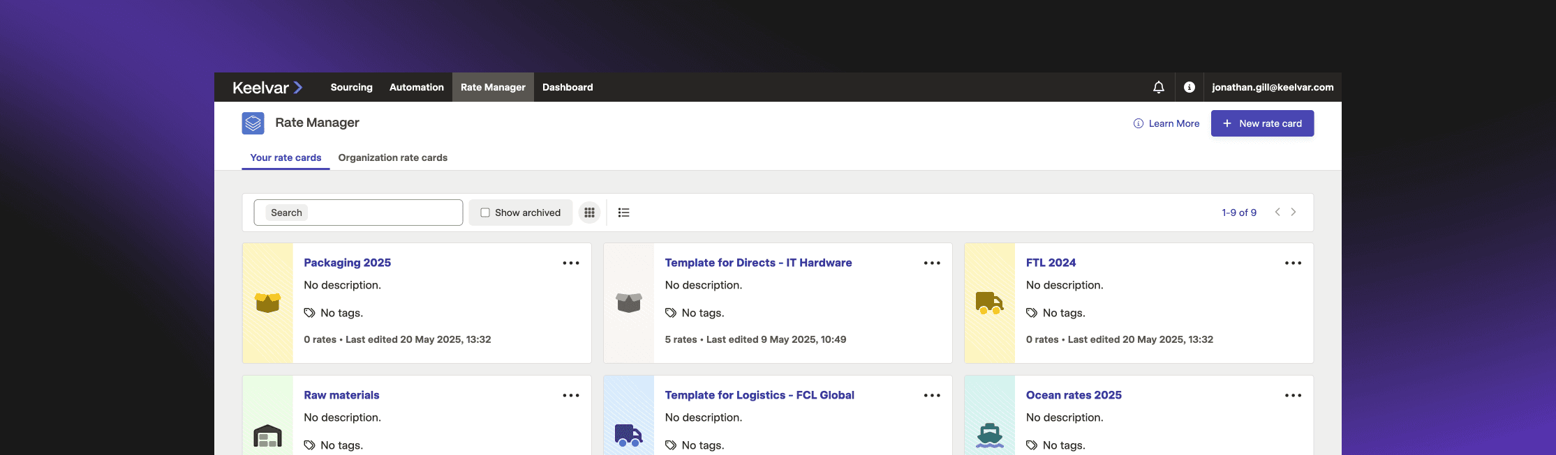 Final UI showing list of rate cards. Built using in house design system to WCAG AAA standards.