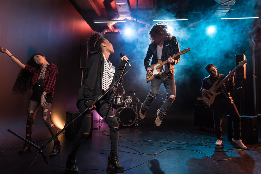 Band playing on a stage